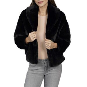 Love Token Black Faux Fur Collared Long Sleeve Jacket Coat Sz M